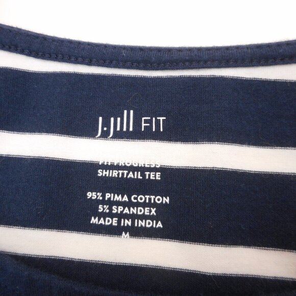 J Jill Fit Progress Shirttail Tee Women's size M Navy White Stripes Short Sleeve - Picture 6 of 9